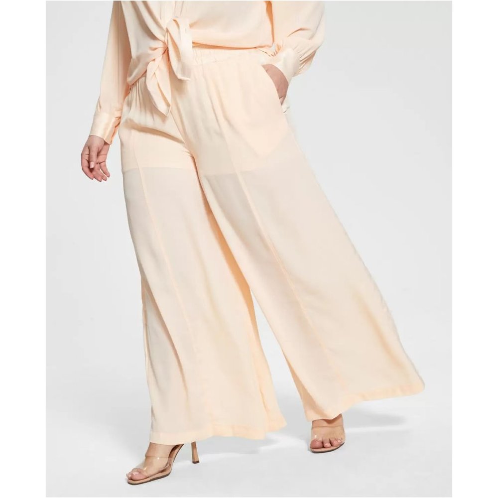 Nina Parker Trendy Plus Size Satin-Trim Wide-Leg Pants